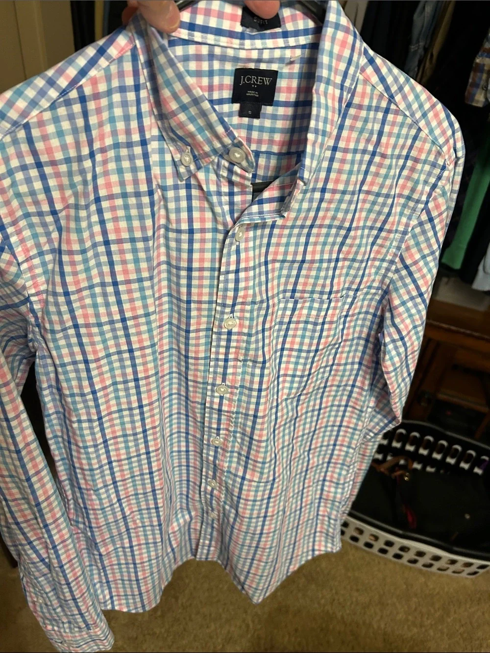 J. Crew Men’s Blue and Pink Plaid Button-Down Shirt